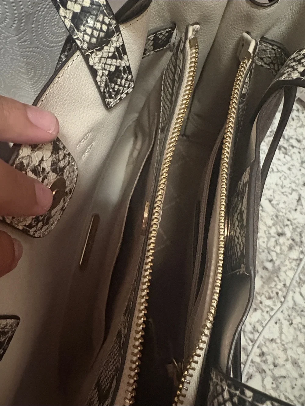 Michael Kors Brown MK Logo Tote with Snake-Print Trim and Gold Hardware